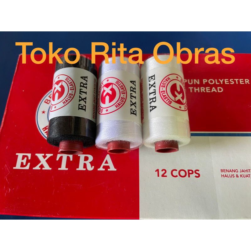 benang jahit merk extra hitam putih natural