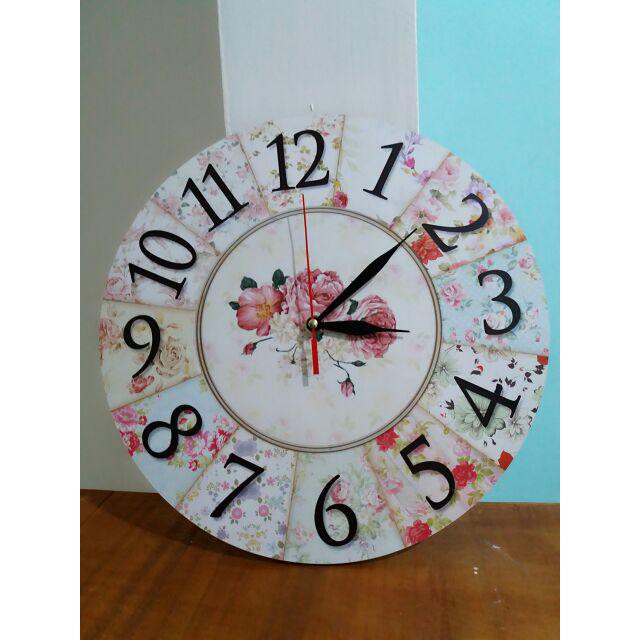 63 Jam Dinding Unik Bunga Cantik Hiasan Interior Ruang Motif Bunga Shabby Chic-1