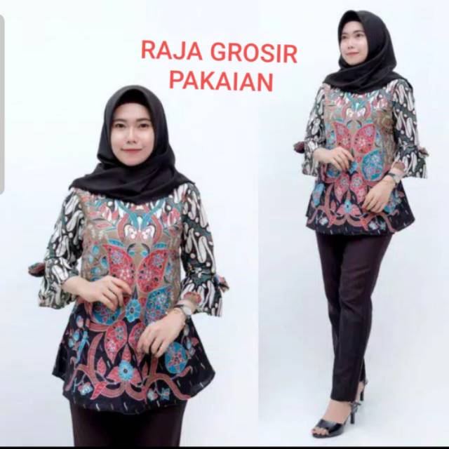 BAJU ATASAN BATIK DEWASA JUMBO TANGAN 7/8 BLOUSE BATIK  STRETCH MURAH