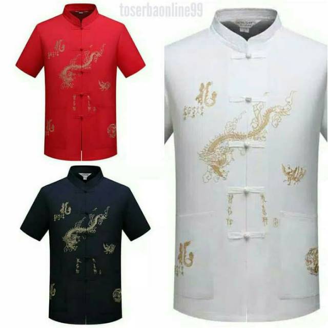 NEW...Cheongsam Pria Lengan Pendek  Bordir Naga