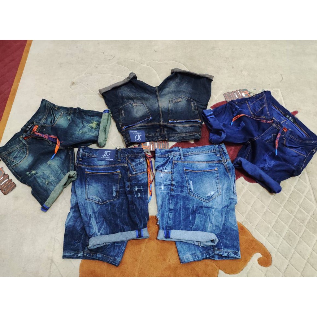 Celana Jeans pendek riped broadshort sobek tali St denim terbaru berkualitas denim import