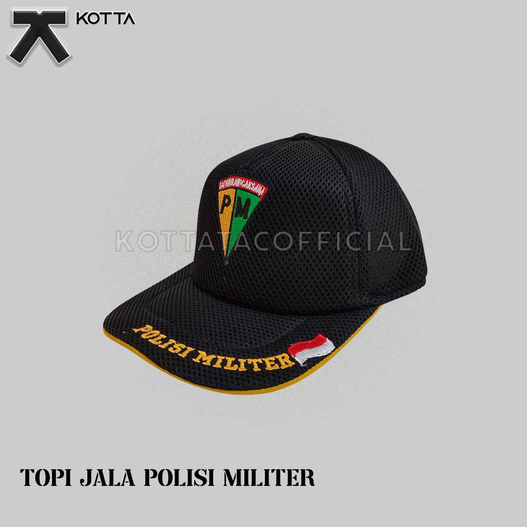 TOPI JALA POLISI MILITER - TOPI JARING PM - TOPI PM FULLBORDIR