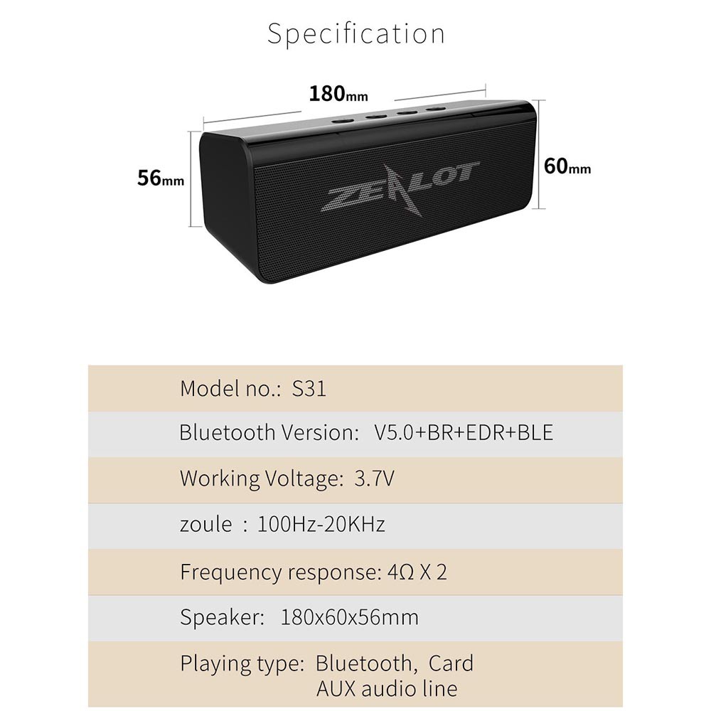 Speaker Bluetooth Portable 10W Zealot