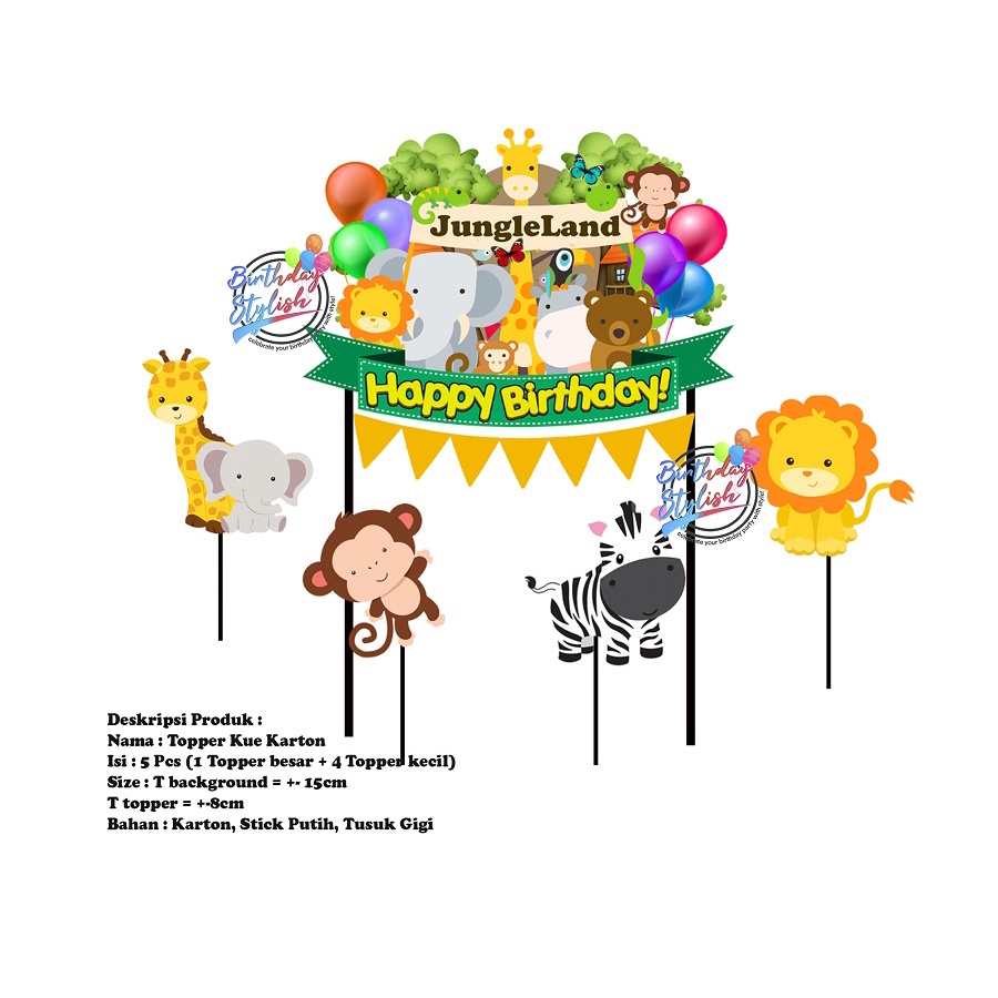 Topper Kue Animal Jungle Karton/ Hiasan kue Ulang Tahun Hewan Animal