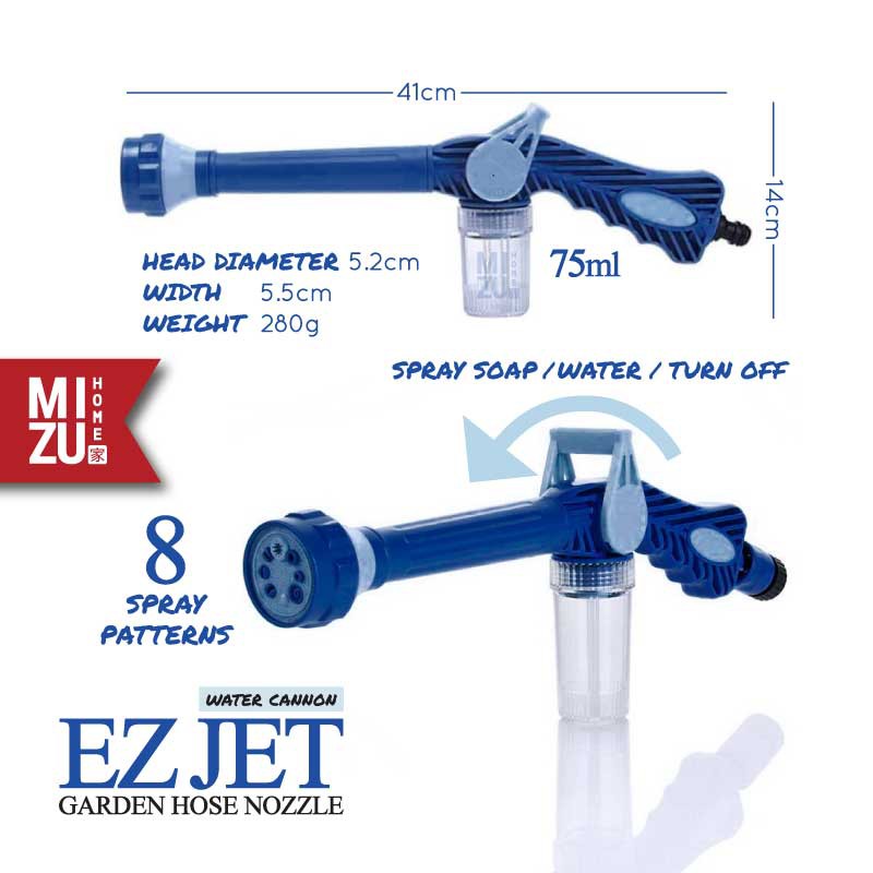 MIZU EZ JET WATER CANNON Garden Hose Nozzle Spray Gun Car Wash Kepala Semprotan Air Sabun 8 Pola-6