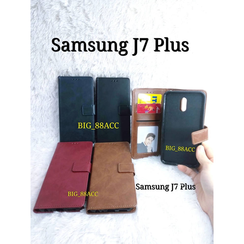 Leather Case Kulit Samsung Galaxy J7 Plus J7+ Wallet Casing-Sarung Kulit Dompet