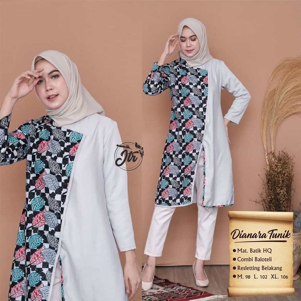 TUNIK WANITA TERBARU ELEGAN DIANARA TUNIK BATIK KOMBINASI ATASAN BATIK