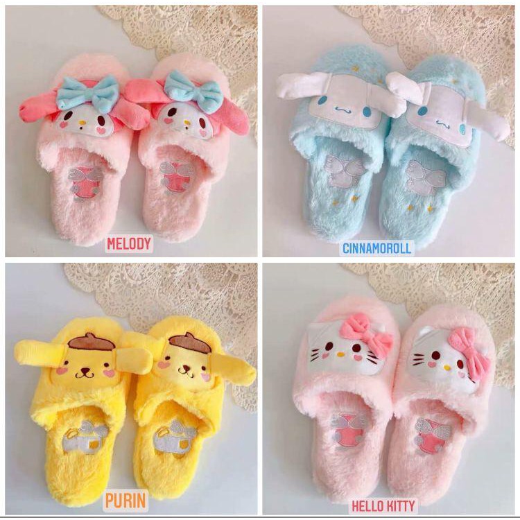 SANDAL BONEKA MELODY HELLO KITTY CINNAMOROLL POMPOM PURIN SLIPPERS