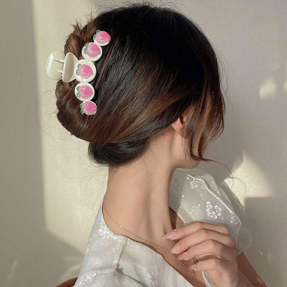 Needway   Wanita Hair Claw Trendy Elegan Pink Peach Musim Panas Kawaii Rambut Jepang Crab Clip