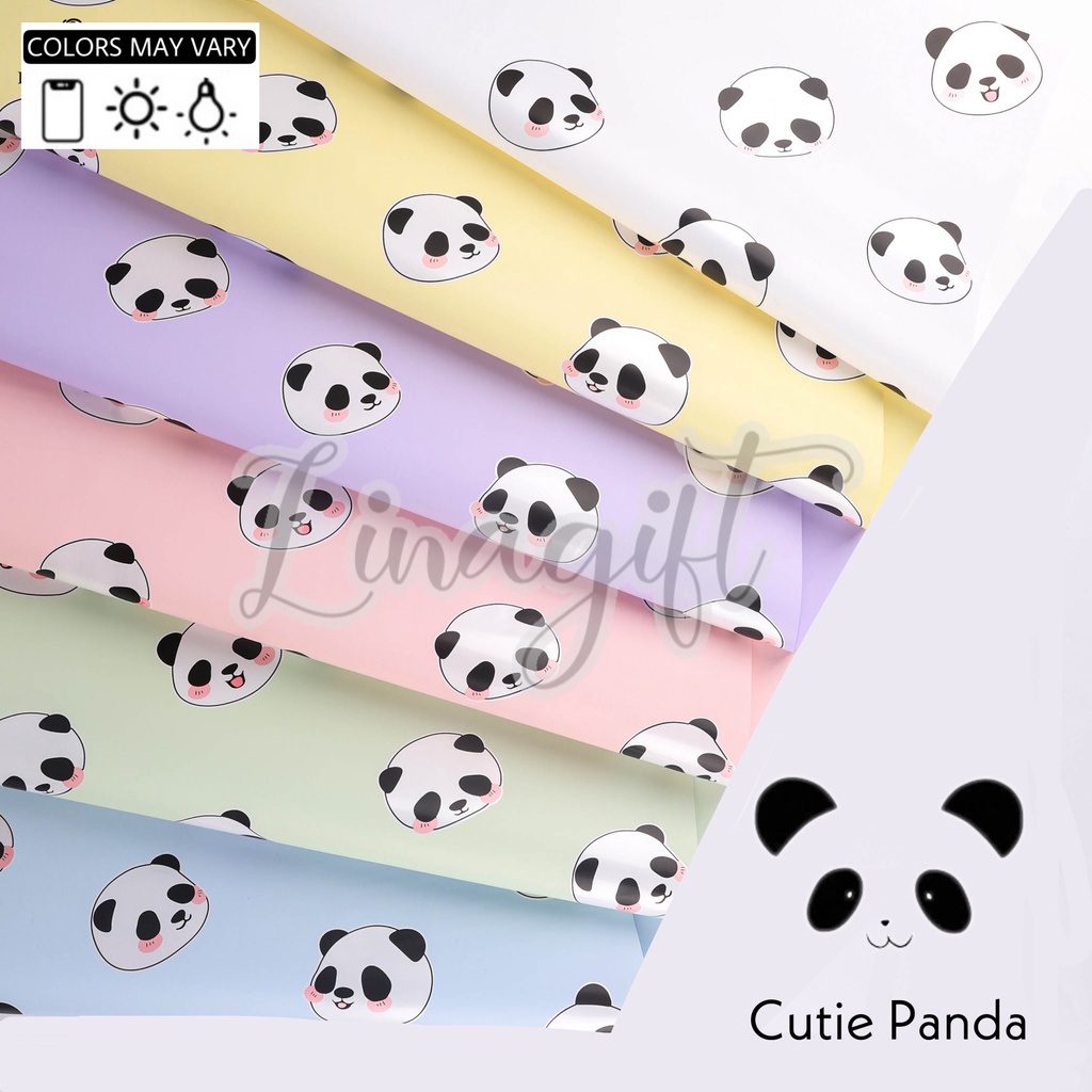 ( 5 LEMBAR ) CUTIE PANDA - FLOWER WRAPPING PAPER KOREAN CELLOPHANE KERTAS BUNGA CUTE FLORIST BOUQUET BUKET