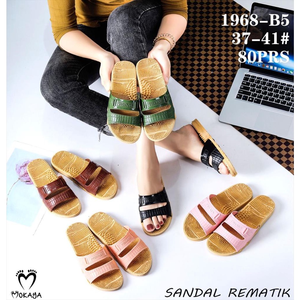 Sandal Slop Rematik Jelly Wanita Ban 2 Sambung Motif Ular Embos Mokaya Keren Casual Import Mokaya / Size 37-41 (1968-B5)