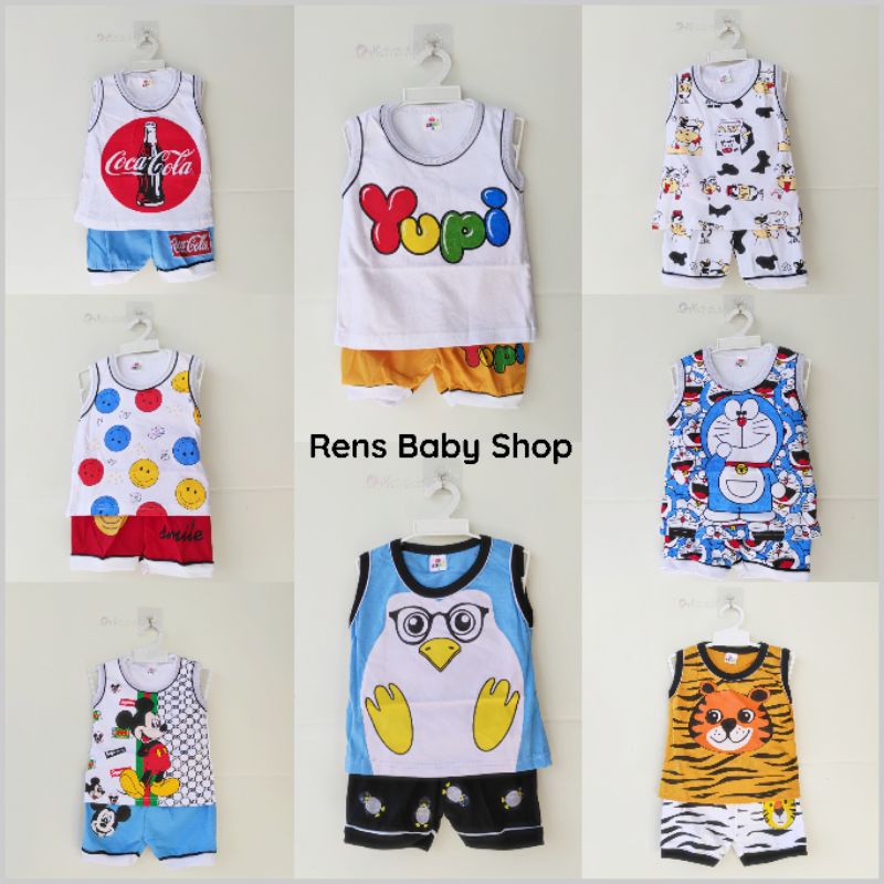 EROS SINGLET Setelan baju celana pendek bayi MICKEY, DORAEMON, SHARK, YUPI, COLA