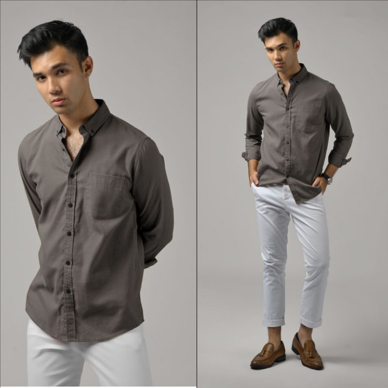 KEMEJA CASUAL PRIA LENGAN PANJANG POLOS - KEMEJA POLOS PRIA