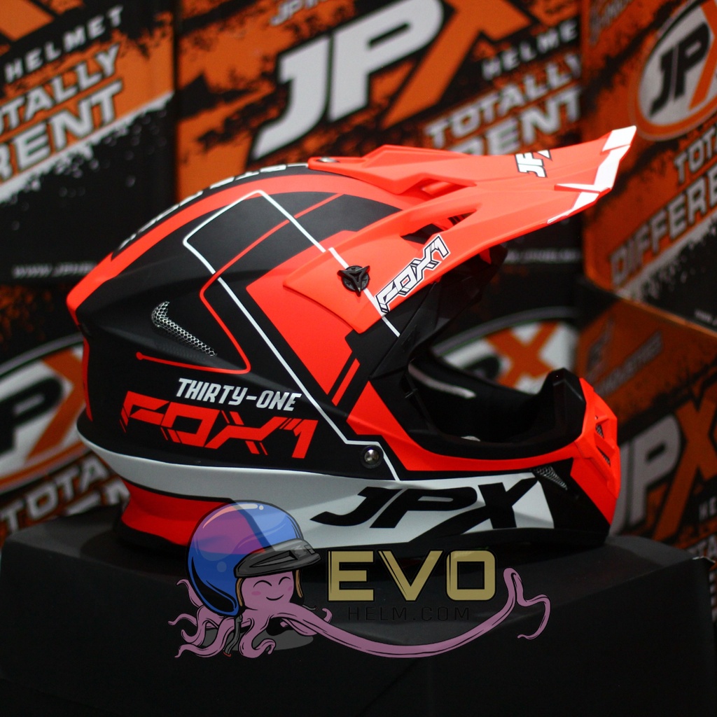 HELM JPX CROSS_FOX1 SERI X31 - BLACK DOFF ORANGE  + GOOGLE SNAIL (ONGKIR 2 KG) HELM JPX TERBARU