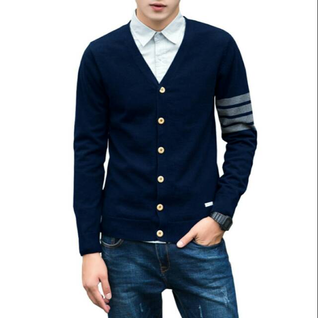 Cardigan Rajut Pria Korea 100% Cotton bisa request warna
