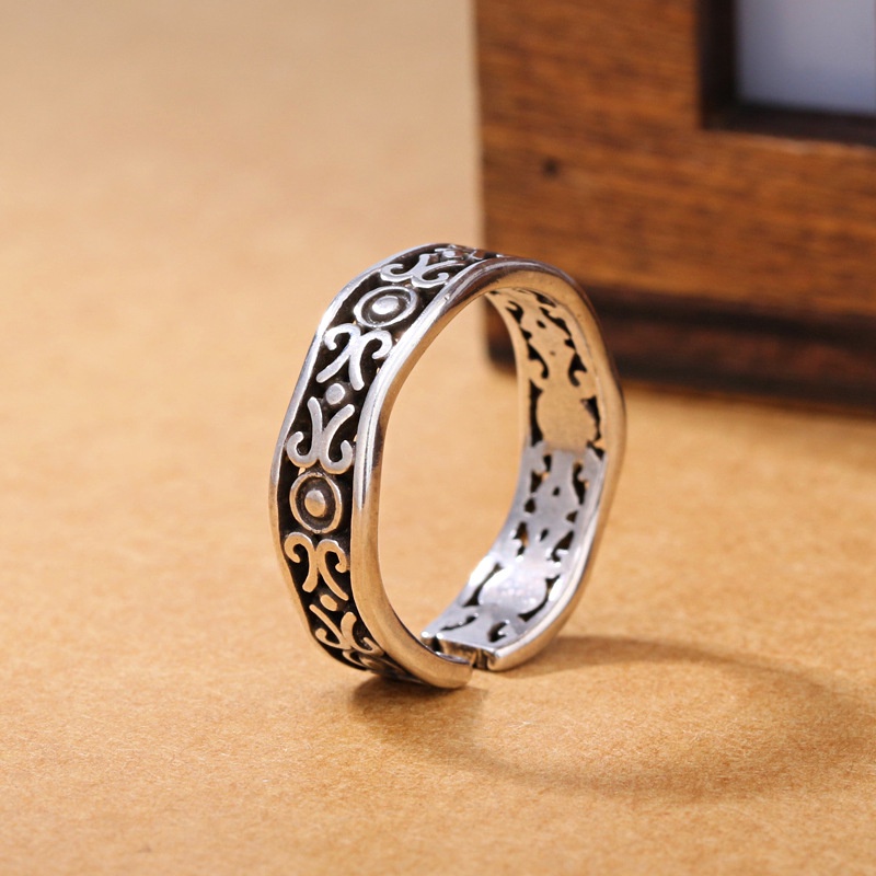 cincin perak 925 asli untuk wanita/Cincin yang Dapat Disesuaikan Pola Cakar Perhiasan Retro