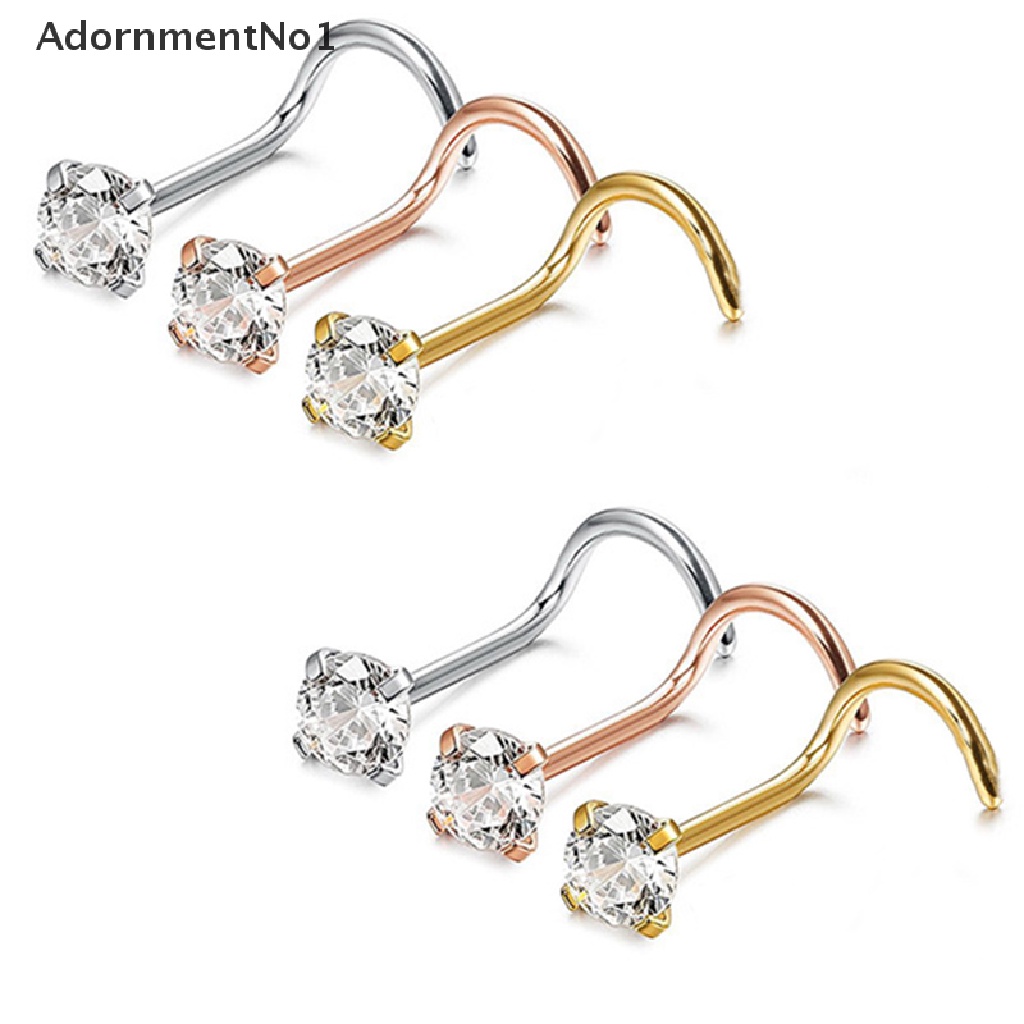 (AdornmentNo1) 1pc Cincin Tindik Hidung Bahan Stainless Steel Hias Kristal Untuk Hadiah