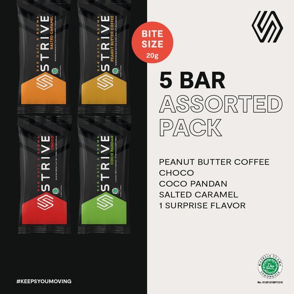 

Obral Murah STRIVE energi BITE SIZE bar 1 box mix isi 5pc - vegan dan halal - Snack energi Gowes