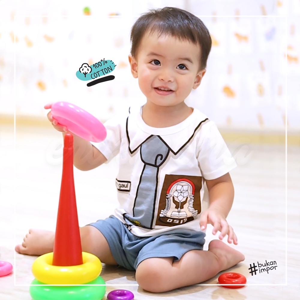 Ermon Baby - Setelan Anak Laki Laki Perempuan Baju Anak Cowok Cewek Lucu Karakter Seragam SMA + Celana Usia 1 - 3 Tahun