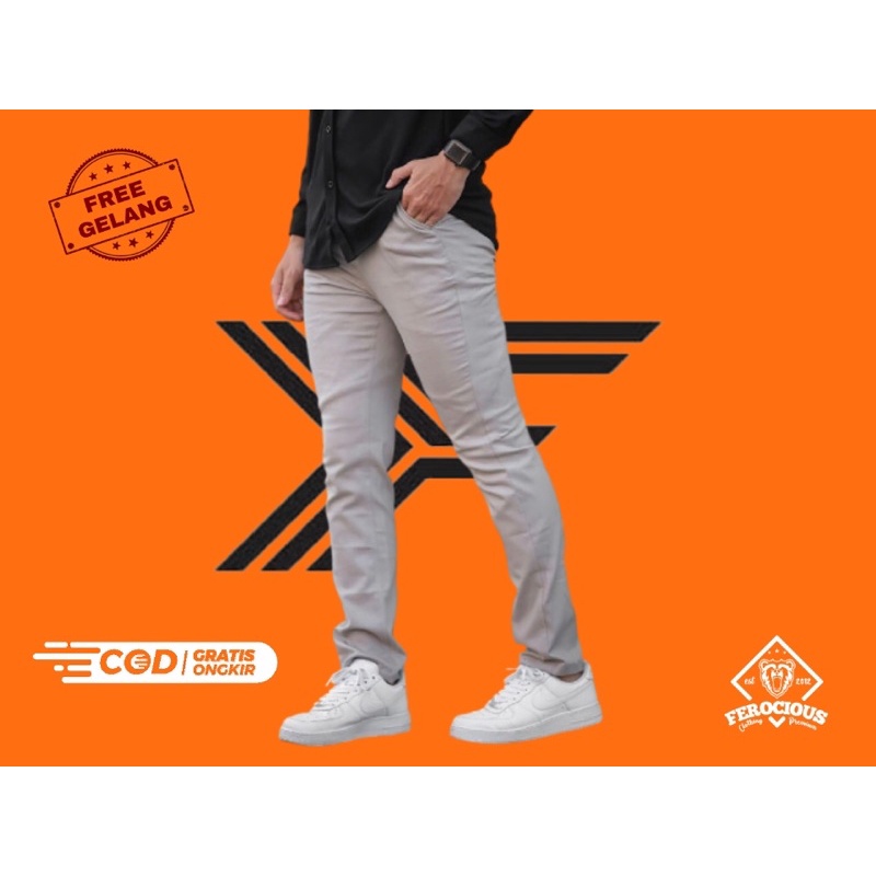 FEROCIOUS.CO CELANA CHINO ORIGINAL PREMIUM PRIA SLIM FIT STRETCH CASUAL FORMAL CHINOS PREMIUM