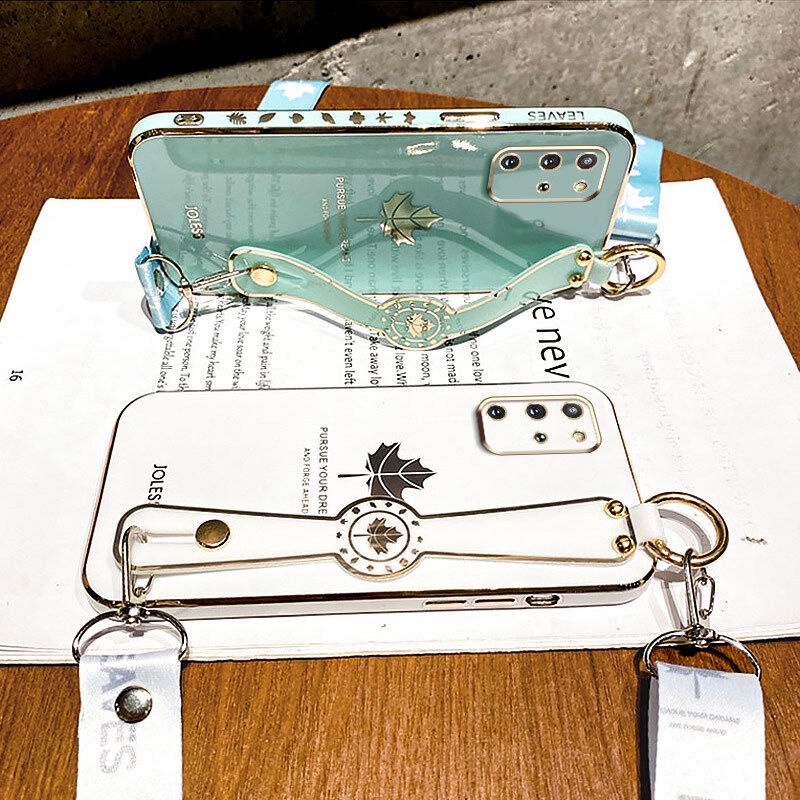 Case Handphone Motif Daun Maple Dengan lanyard Untuk Samsung Galaxy S20 Plus S20 Ultra