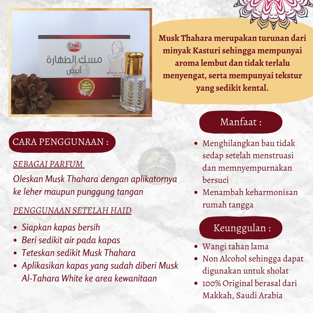 MUSK THAHARA WHITE ALHILAL ASLI SAUDI / MISK TAHARA ORIGINAL ASLI TERMURAH / MINYAK KASTURI / MINYAK WANGI WANITA