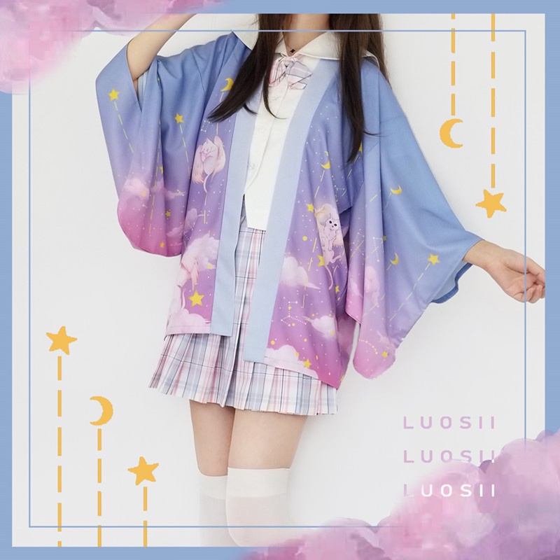 Loose Fashion Street Cardigan Kimono Wanita Jepang Harajuku Kimono Longgar Pria Ungu Pakaian 2023