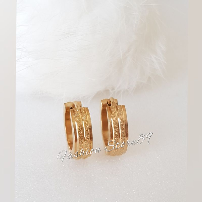 Anting Jepit Dewasa Pasir Garis 2 Titanium bestseller Antikarat Gold Silver