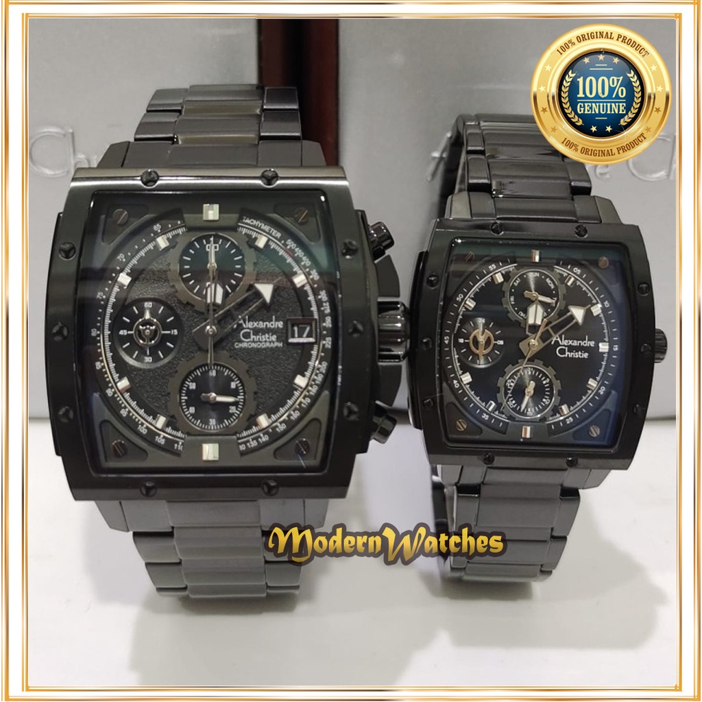 Jam Tangan Couple Alexandre Christie Original AC 6376 Black Rosegold Biru Dongker Navy Rantai Sporty