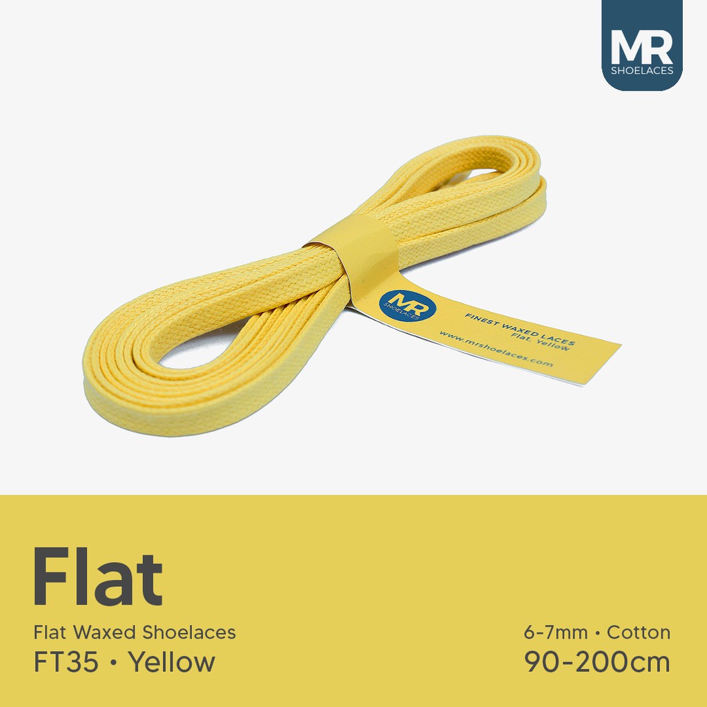 MR Shoelaces FT35 Yellow - Tali Sepatu Lilin 6-7mm Gepeng Flat Pipih (Waxed Laces) 90cm 100cm 120cm 150cm 200cm - untuk Sneakers - Premium Shoelace