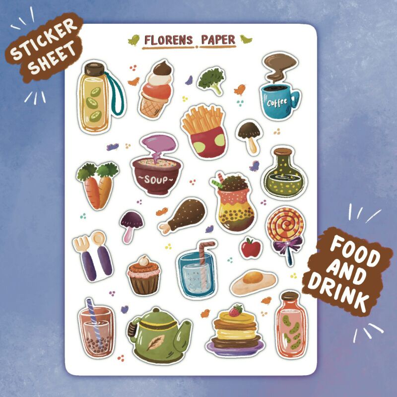 Sticker Sheet Food and Drink/ Makanan Minuman Dapur - Stiker Aesthetic Lucu Murah Jurnal Deco