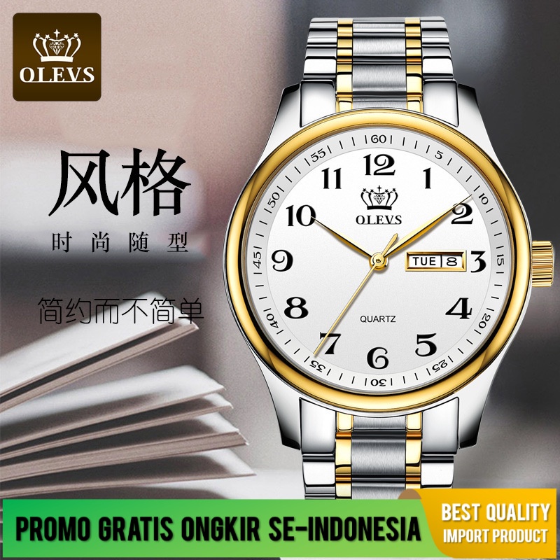 Jam Tangan Olevs Asli   Busana Tahan Air Pria  Kalender Tengah Usia  Orang Tua gital Kuarsa tonton I