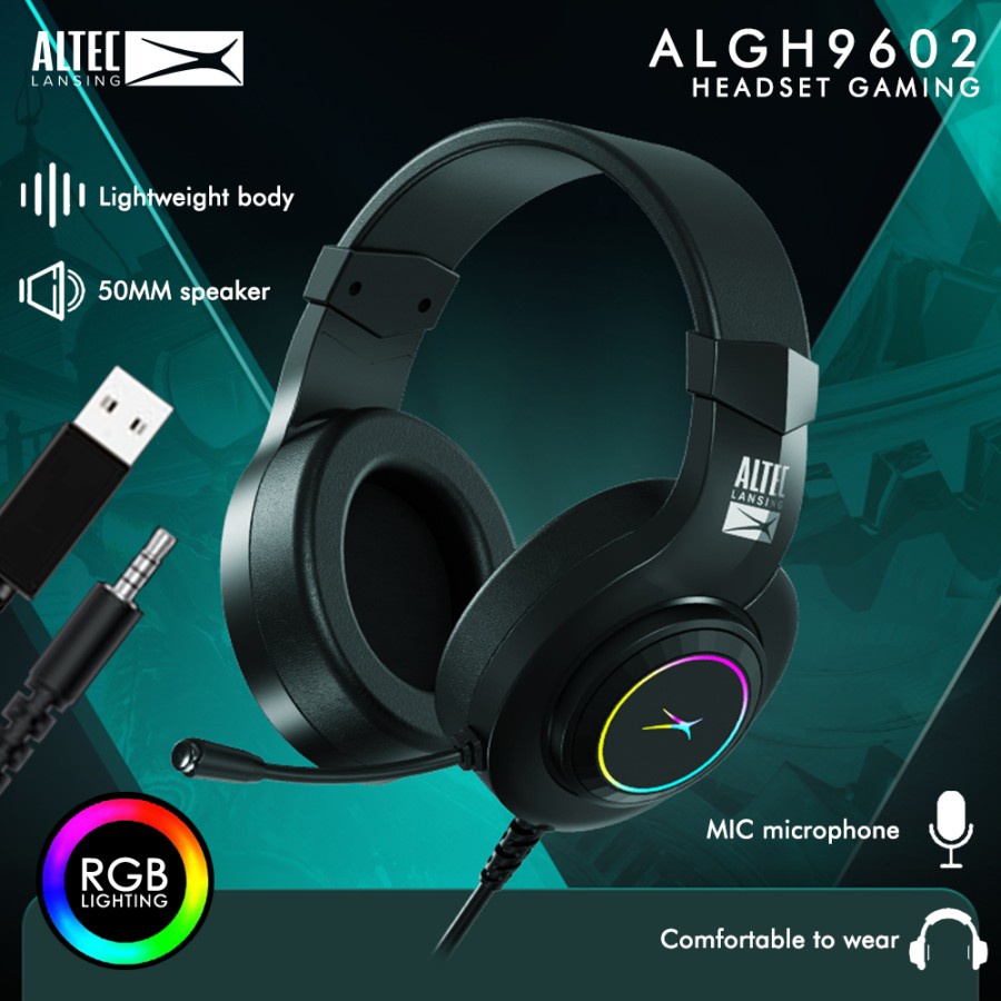 Headset Headphone Gaming Altec Lansing ALGH 9602 RGB 3.5mm Jack + USB