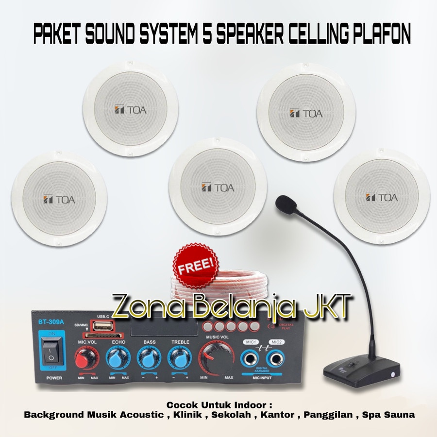 PAKET SOUND SYSTEM TOA CEILING PLAFON 5 SPEAKER CAFE RESTO KLINIK PANGGILAN AMPLI USB BLUETOTH MIC MEJA PANGGILAN(SM-4)