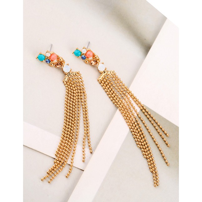 LRC Anting Tusuk Fashion Gold Fringed Stud Earrings F67635