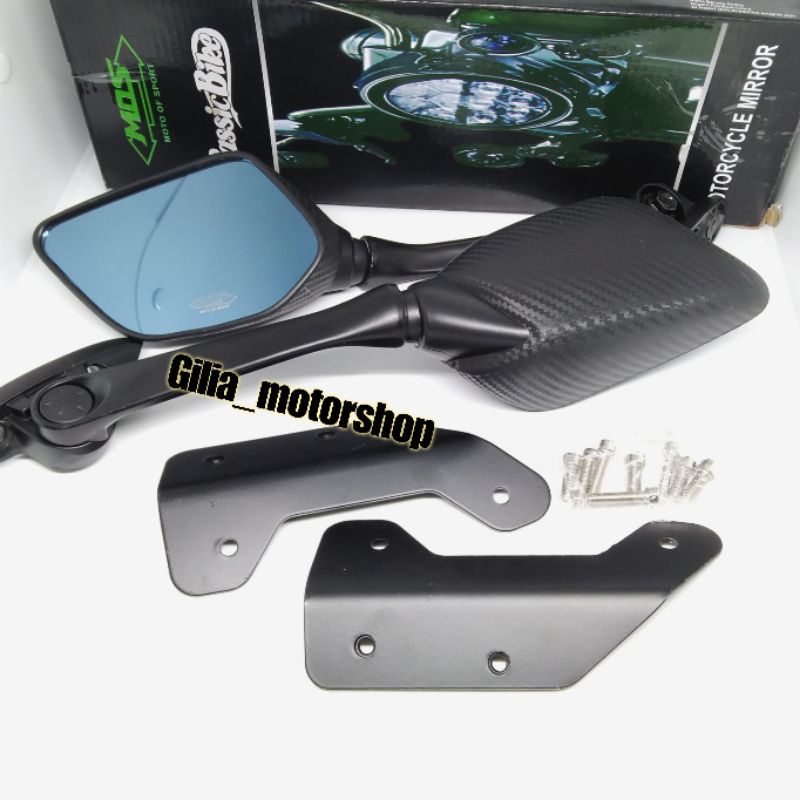 Spion R25 Carbon Tangkai Panjang Mirror Biru plus Breket Yamaha Nmax 155 Old