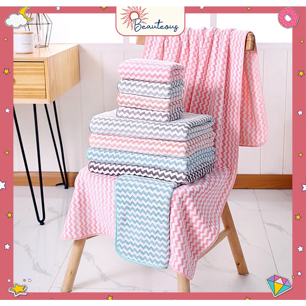 Handuk Mandi Microfiber Dewasa Quick Dry Towel Bulu Lembut Premium Motif Garis