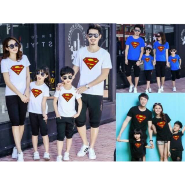 Kaos couple family superman lengan pendek 2 anak - baju keluarga