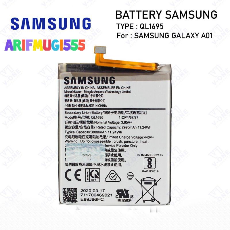 Baterai Batrai Battery Battray Samsung A01 A015f QL1695 Original