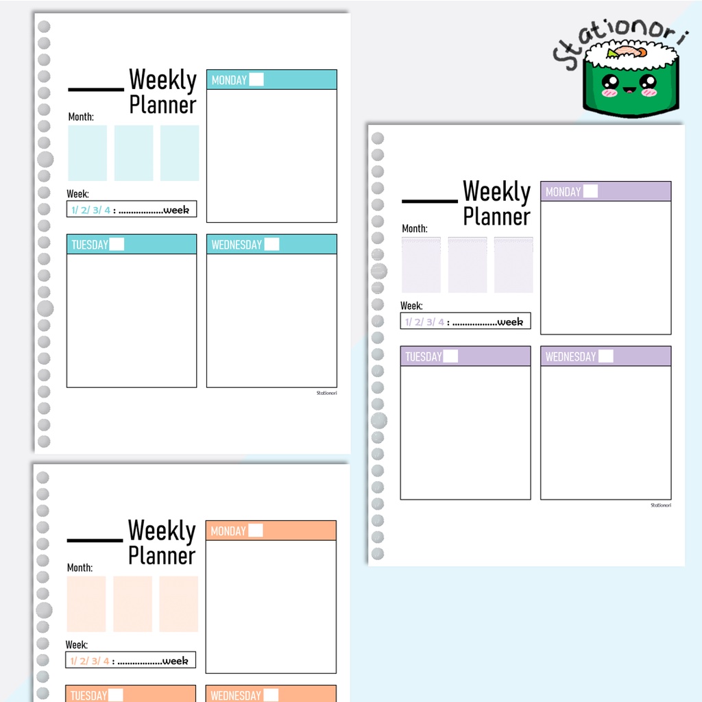 

Weekly Planner Pastel 2 (Kertas Isi Binder Planner / Loose Leaf B5 & A5) by Stationori