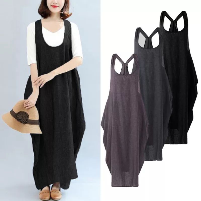 Gaun Maxi wanita import Casual elegan tanpa lengan jumbo M-5XL