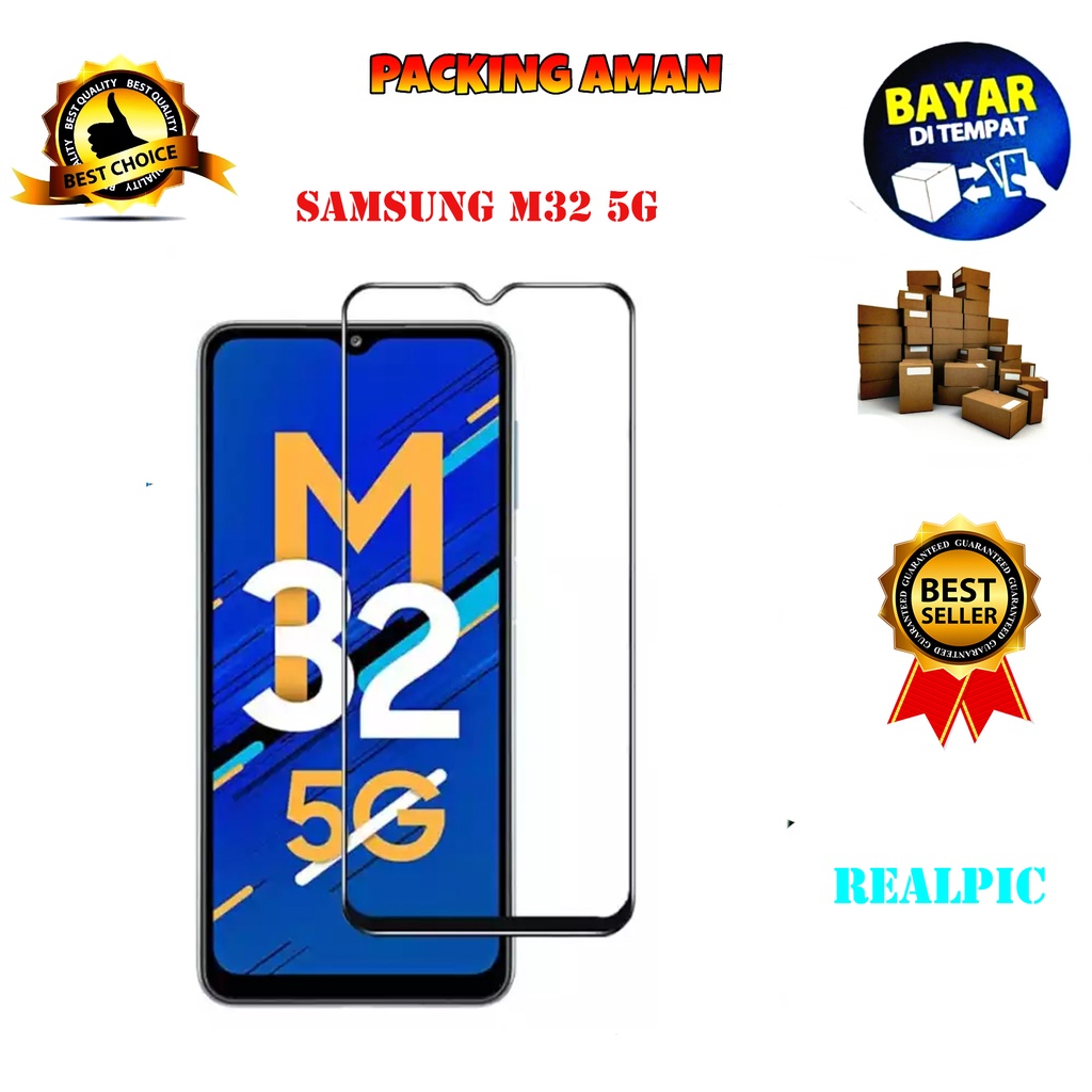 Tempered Glass Samsung Galaxy M32 5G Full Cover / Full Screen Protector Anti Gores