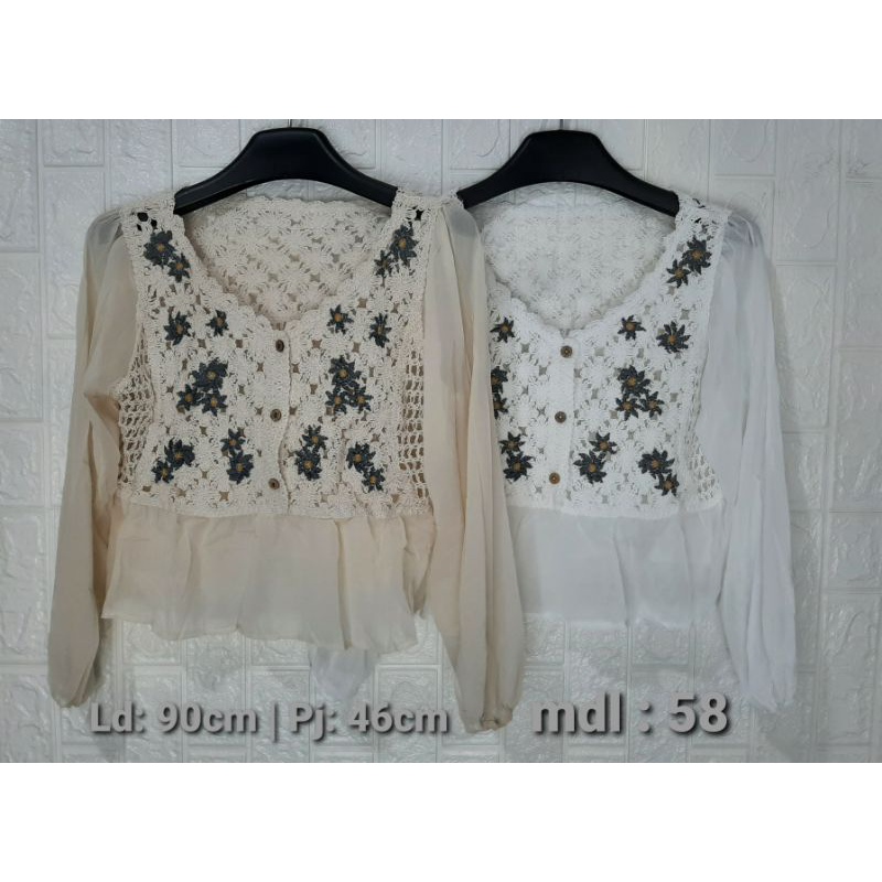 Korean Lace Puff Long Sleeve Blouse mdl 58/28/27/52