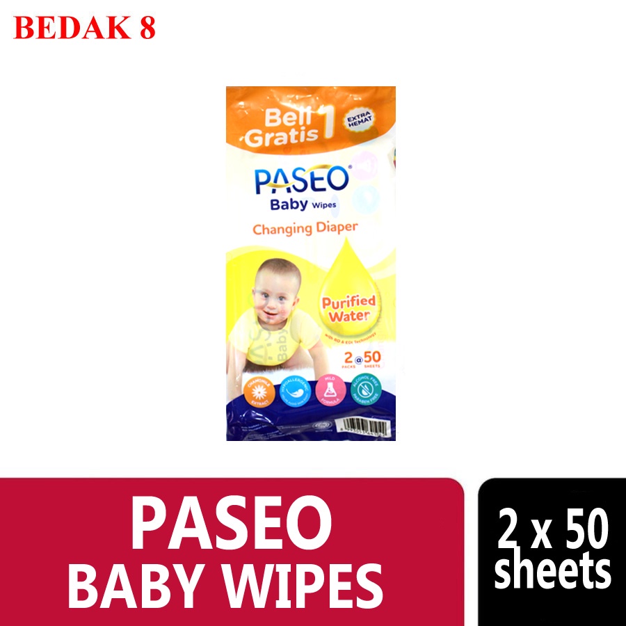 Paseo Baby Tissue Basah 50 Sheets Buy 1 Get 1 Free Chamomile | Jojoba