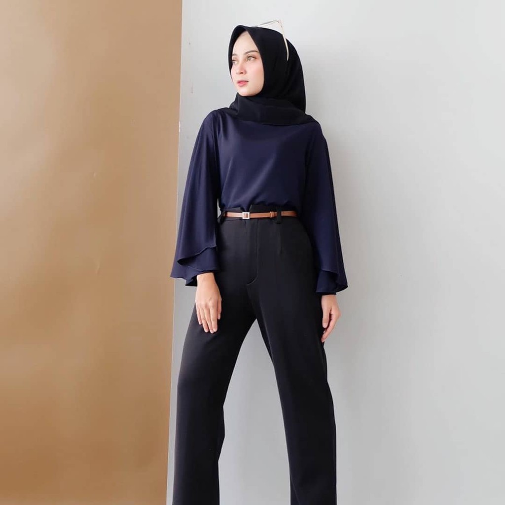 Blouse Wanita Korean Style Trum Blouse Bahan Moscrafe Pakaian Wanita Kekinian Baju Atasan Wanita Terbaru 2023 Kekinian Viral Blouse Hitam Jumbo