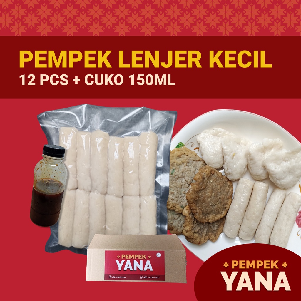 

PEMPEK PALEMBANG LENJER KECIL Paket Frozen 12 pcs + 1 Botol Cuko 150mL - PEMPEK YANA