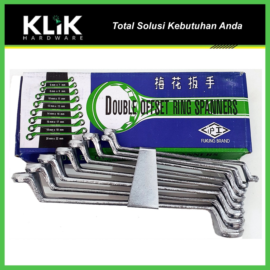 Fukung Kunci Ring Set 8 Pcs 6 - 22 mm Double Ring Spanner Set 75°