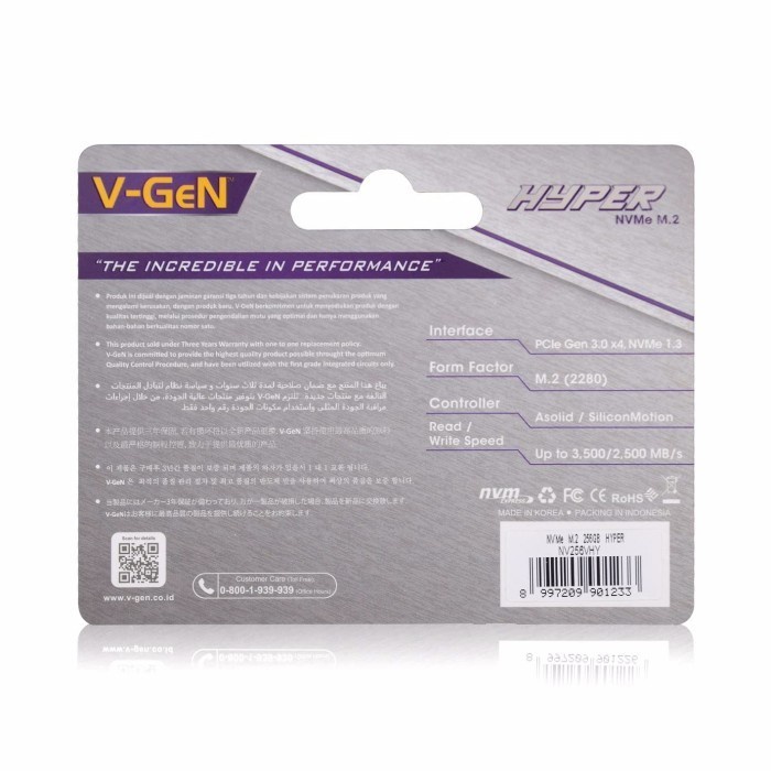 V-Gen SSD Hyper M.2 Pcie Gen3 Nvme 2280 256GB - VGen M2 256 GB