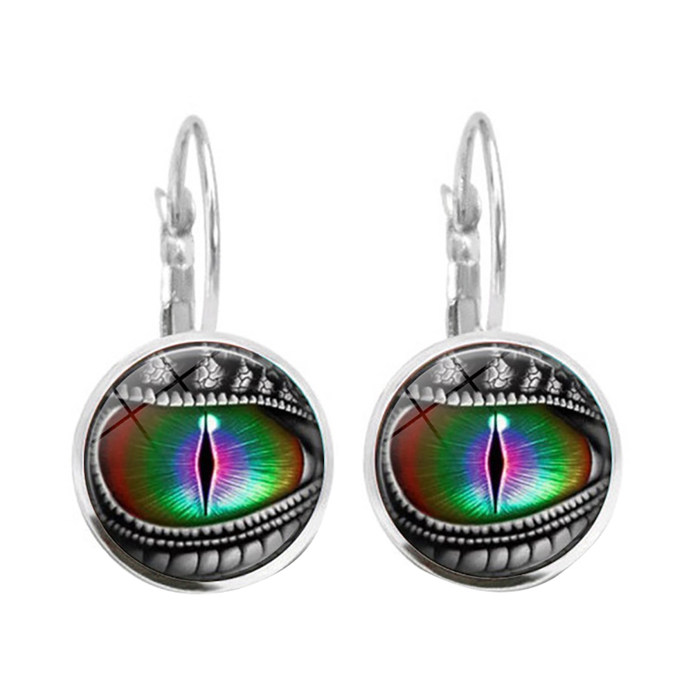 Hu Hu Hu Hu Hu Alat Bantu Pasang Kacamata♡ Anting Kait Gantung Cabochon Kaca Bulat Motif Mata Naga Gaya Vintage Untuk Wanita