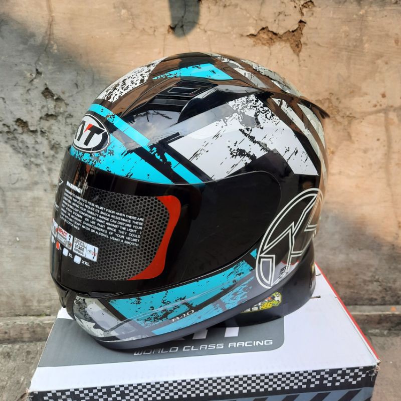 HELM KYT R10 Seri 3 AQUA BLUE - Original Full Face R-10 #3 Visor darksmoke Single Visor